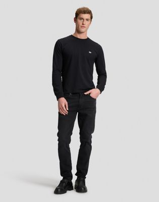 Regular Long Sleeve Patch Logo Tee in Black