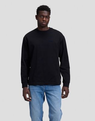 Workwear Relaxed Long Sleeve Boxy Heavy Tee in Black