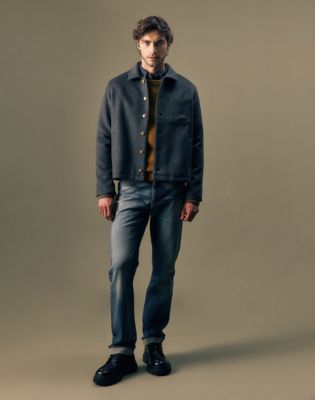 Gold Relaxed Wool Jacket in Grey Charcoal Heather