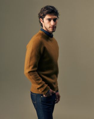 Gold Regular Boiled Wool Sweater in Golden Tobacco