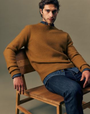 Gold Regular Boiled Wool Sweater in Golden Tobacco
