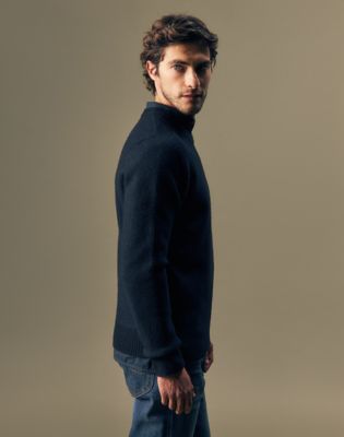Gold Regular Boiled Wool Sweater in Rebel Navy