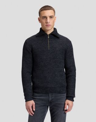 Relaxed Mock Neck Zip Sweatshirt in Black Grey Heather