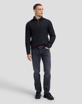 Relaxed Mock Neck Zip Sweatshirt in Black Grey Heather