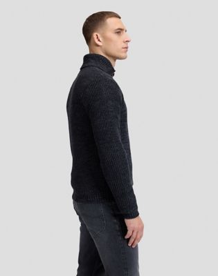 Relaxed Mock Neck Zip Sweatshirt in Black Grey Heather