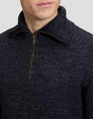 Relaxed Mock Neck Zip Sweatshirt in Black Grey Heather