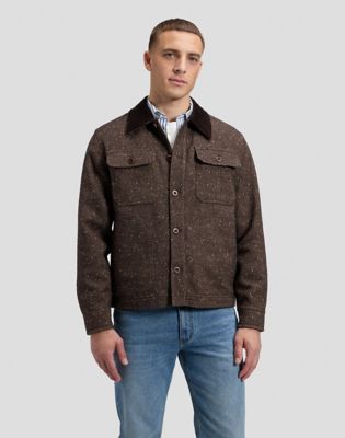 Loose Corduroy Collar Mix Overshirt in Chocolate Torte