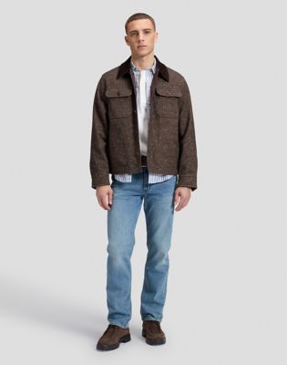 Loose Corduroy Collar Mix Overshirt in Chocolate Torte