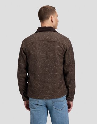 Loose Corduroy Collar Mix Overshirt in Chocolate Torte