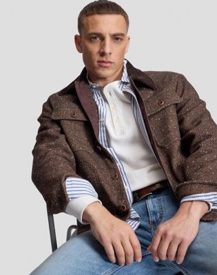 Loose Corduroy Collar Mix Overshirt in Chocolate Torte