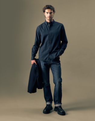 Gold Regular Oxford Button Up Shirt in Rebel Navy
