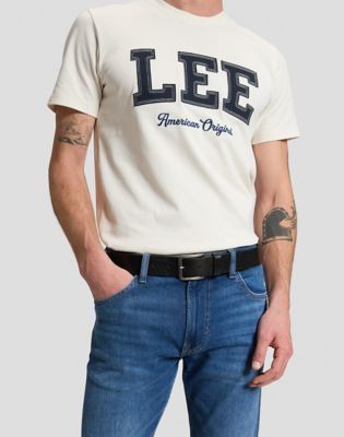 Embossed Logo Leather Belt in Black