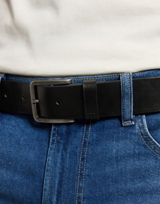 Embossed Logo Leather Belt in Black