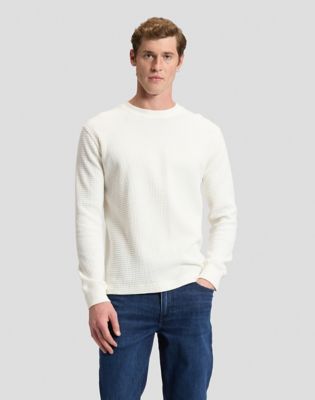 Regular Long Sleeve Waffle Tee in Off White