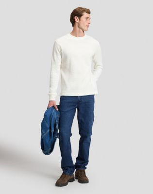 Regular Long Sleeve Waffle Tee in Off White