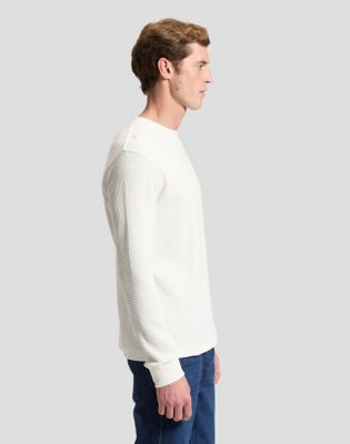 Regular Long Sleeve Waffle Tee in Off White