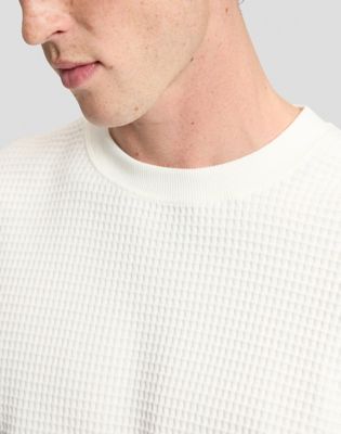 Regular Long Sleeve Waffle Tee in Off White