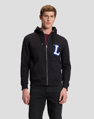 Regular Varsity Full Zip Hoodie in Black