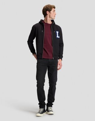 Regular Varsity Full Zip Hoodie in Black
