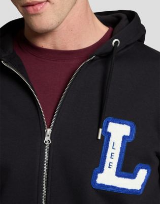 Regular Varsity Full Zip Hoodie in Black
