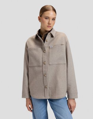 Relaxed Utility Overshirt in Warm Gray Heather