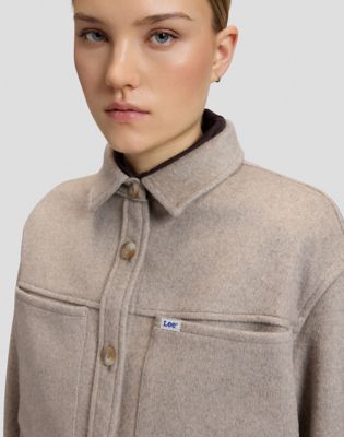 Relaxed Utility Overshirt in Warm Gray Heather