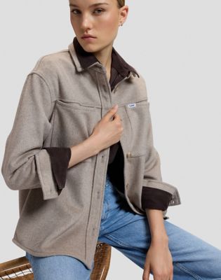 Relaxed Utility Overshirt in Warm Gray Heather