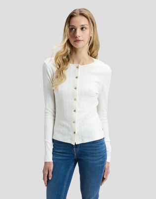 Slim Knit Cardigan in Ecru