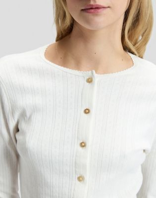 Slim Knit Cardigan in Ecru