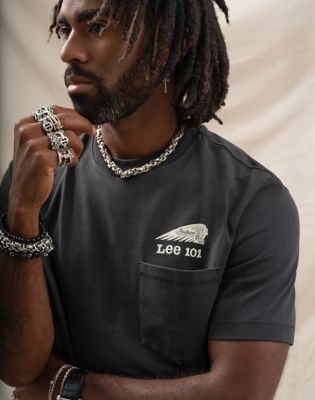 Lee X Indian Motorcycle 101 Tee in Washed Black