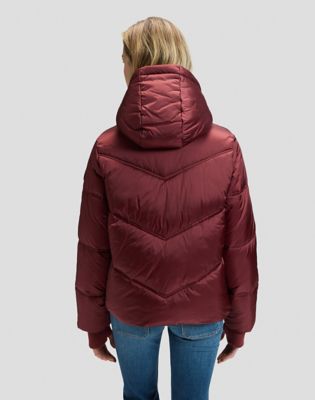 Regular Short Hooded Puffer Jacket in Port
