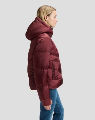 Regular Short Hooded Puffer Jacket in Port
