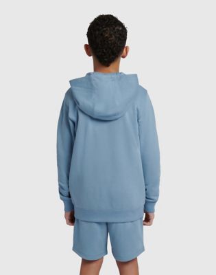 Badge Zip Through Hoodie in Faded Denim