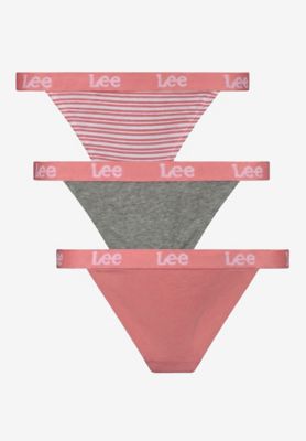 3-Pack Tanga Briefs in Pink, Stripe & Grey main view