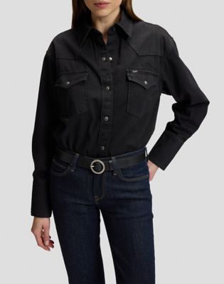 Leather Circle Buckle Belt in Black