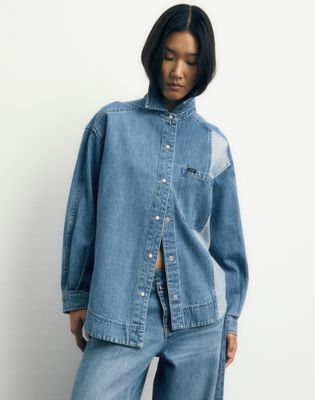 Two Toned Denim Shirt in Mid Shade