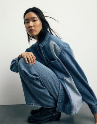 Two Toned Denim Shirt in Mid Shade