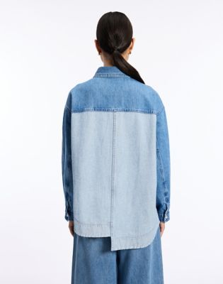 Two Toned Denim Shirt in Mid Shade