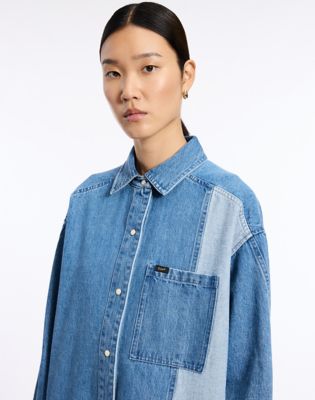 Two Toned Denim Shirt in Mid Shade