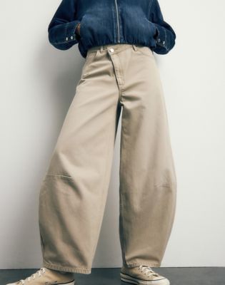 Asymmetric Barrel Trousers in Khaki