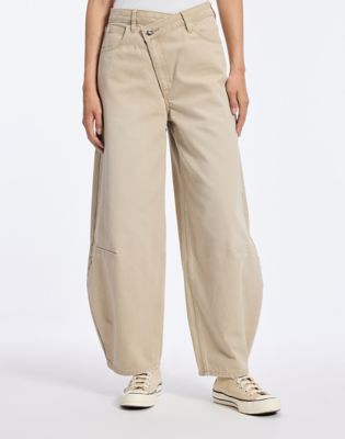 Asymmetric Barrel Trousers in Khaki