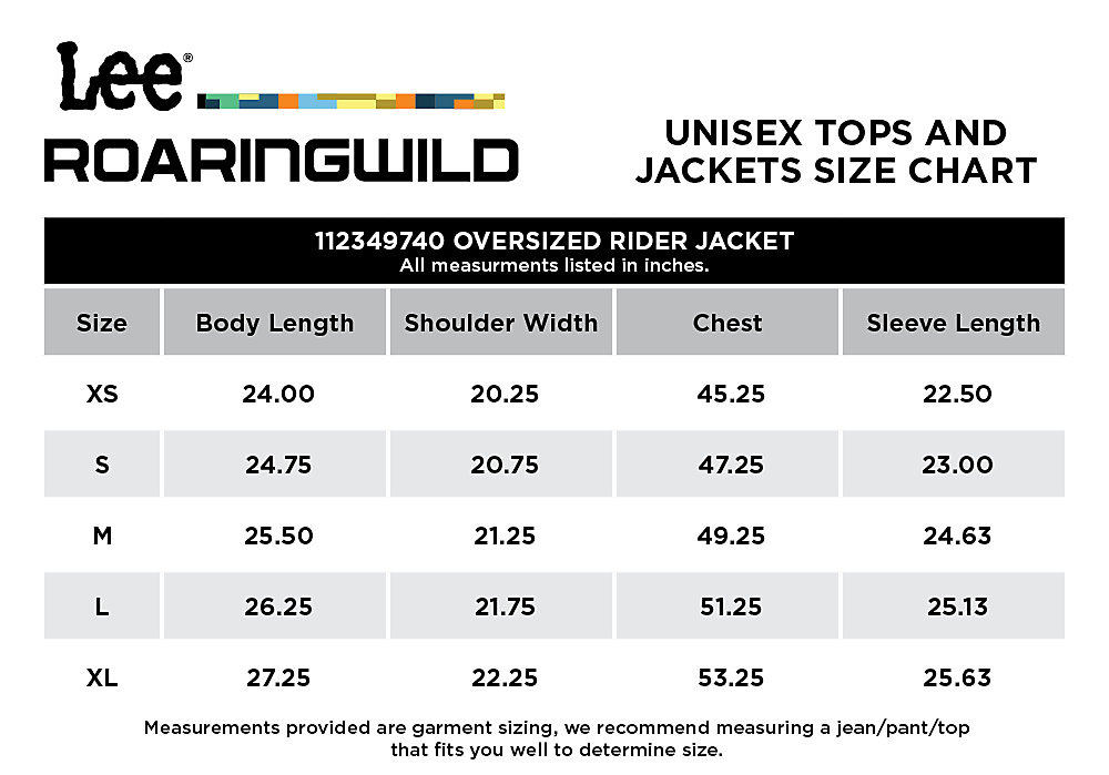 Oversized Rider Jacket Size Chart