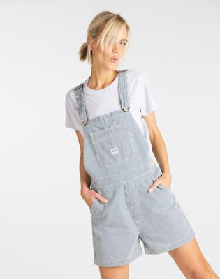 Blue and white hot sale striped overall shorts