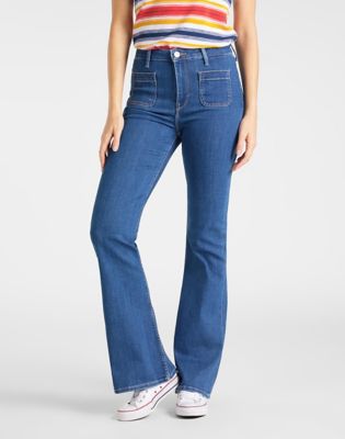 Patch Pocket Flare High Waisted Jeans