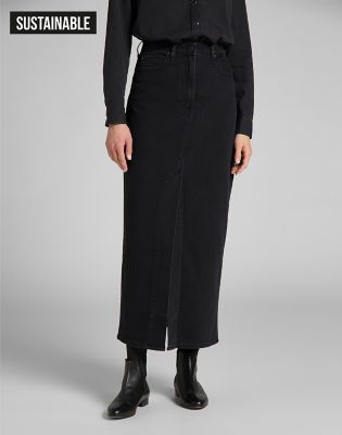 Black denim shop skirt long