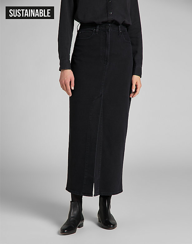 Ultra Long Split Skirt in Black Parker