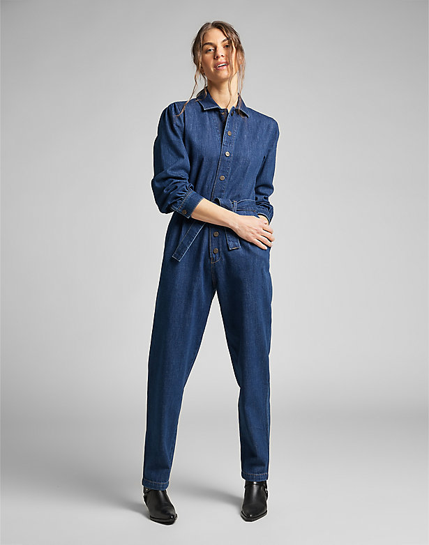 Pleated Overall in Rinse