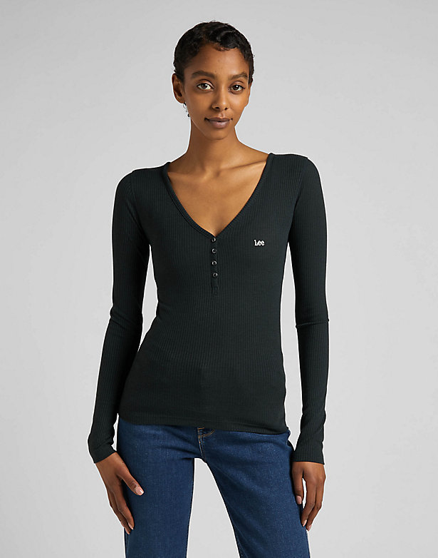 Ribbed Long Sleeve Henley in Charcoal