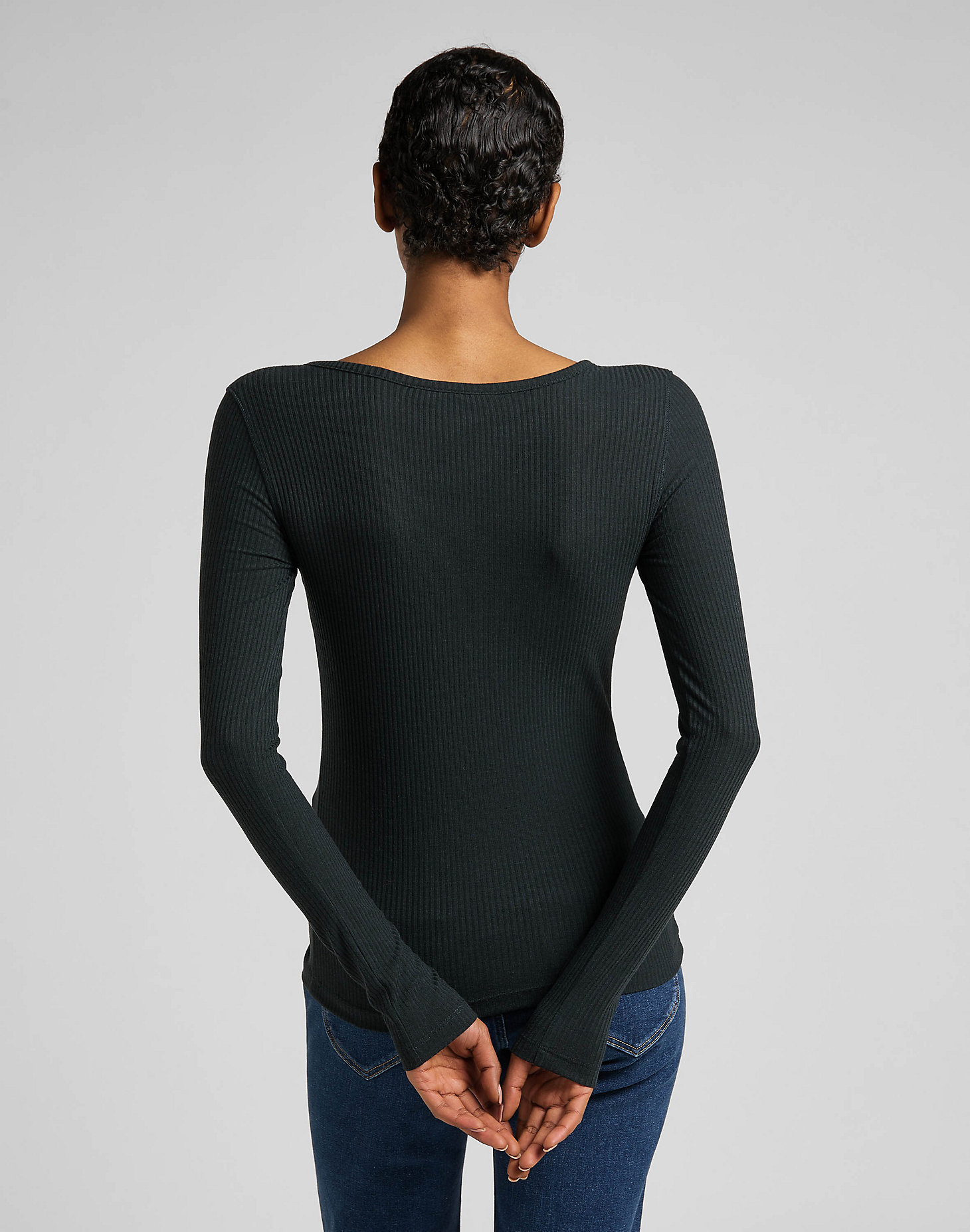 Ribbed Long Sleeve Henley in Charcoal alternative view 1