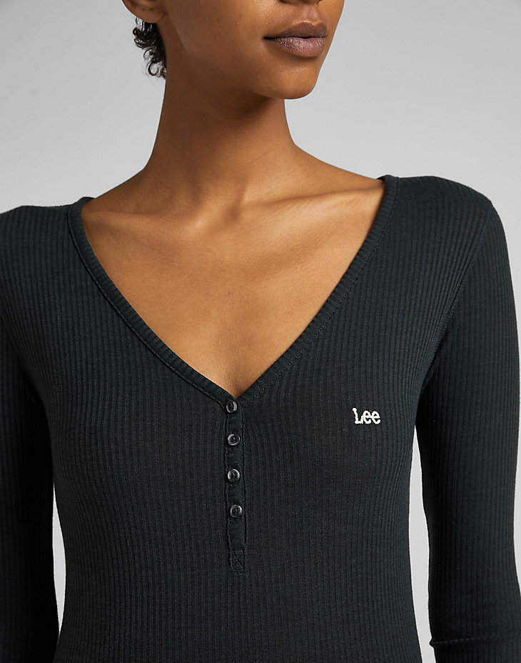 Ribbed Long Sleeve Henley in Charcoal alternative view 4